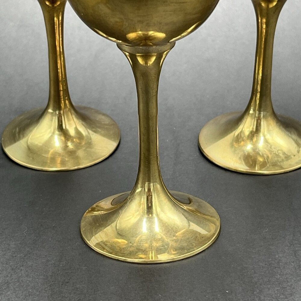 Vtg Brass Chalice Wine Goblet Cordial Drinking Cup Lot of 3 Medieval Renaissance - Picture 6 of 11